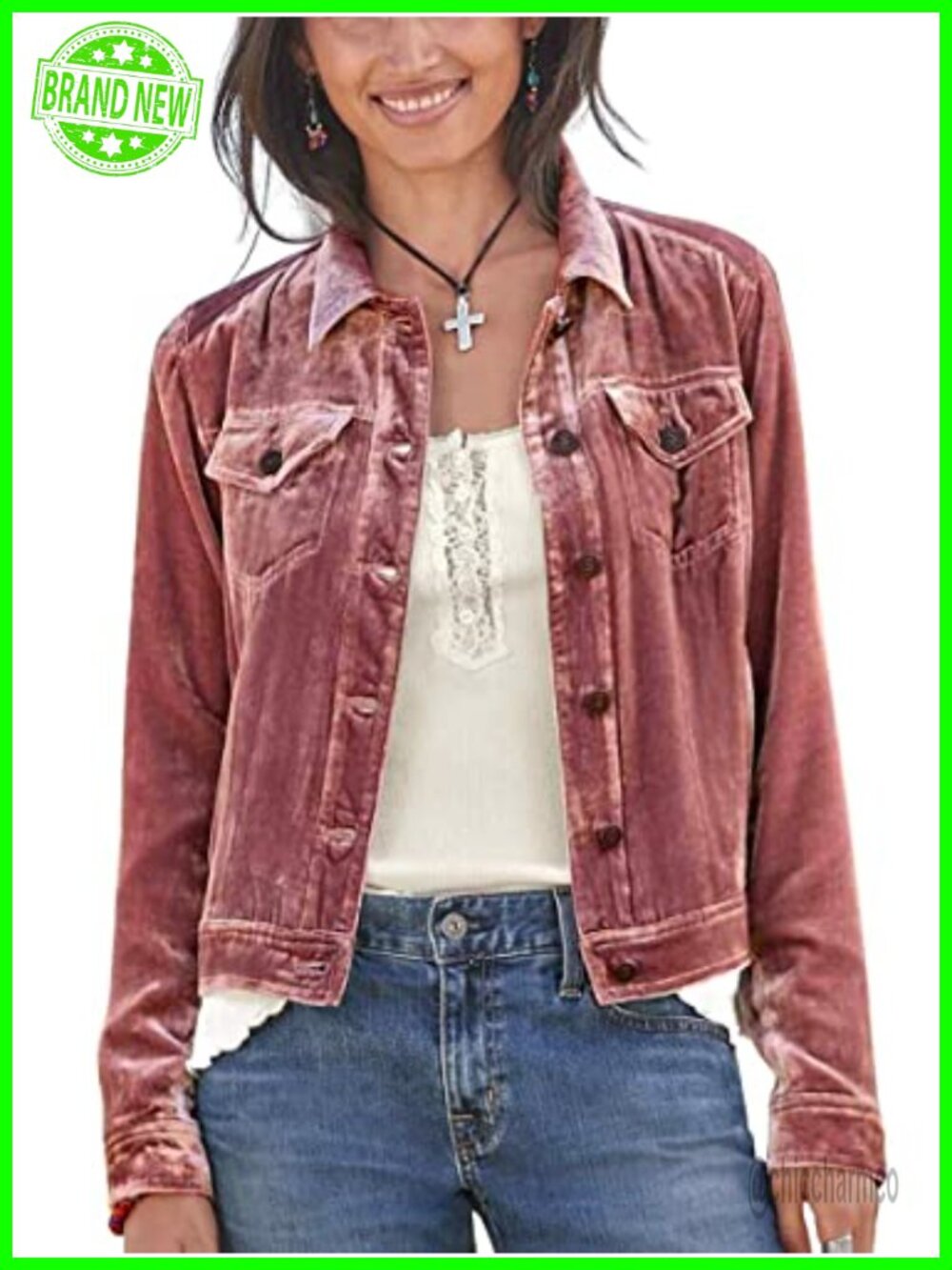 Velvet Trucker Jacket Button Down Cropped Cargo Shacket
